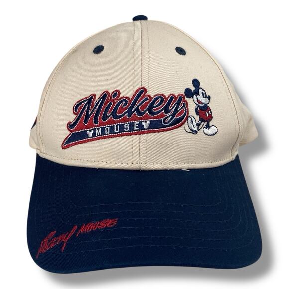 Mickey Mouse Embroidered Adult Adjustable Khaki Navy Blue Red Baseball Hat Cap - Picture 1 of 4